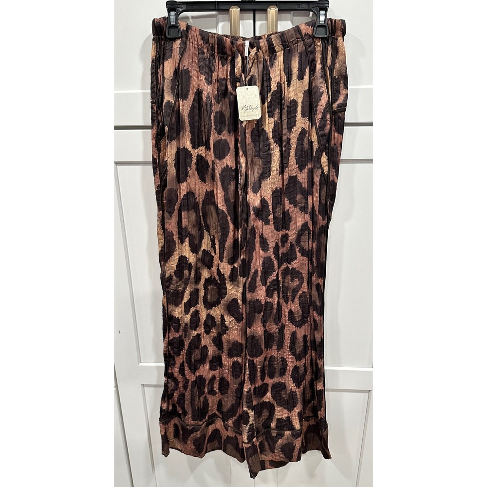 Free People Cool Leopard Wide Leg Pants Brown Coffee Combo OB2047828 Medium